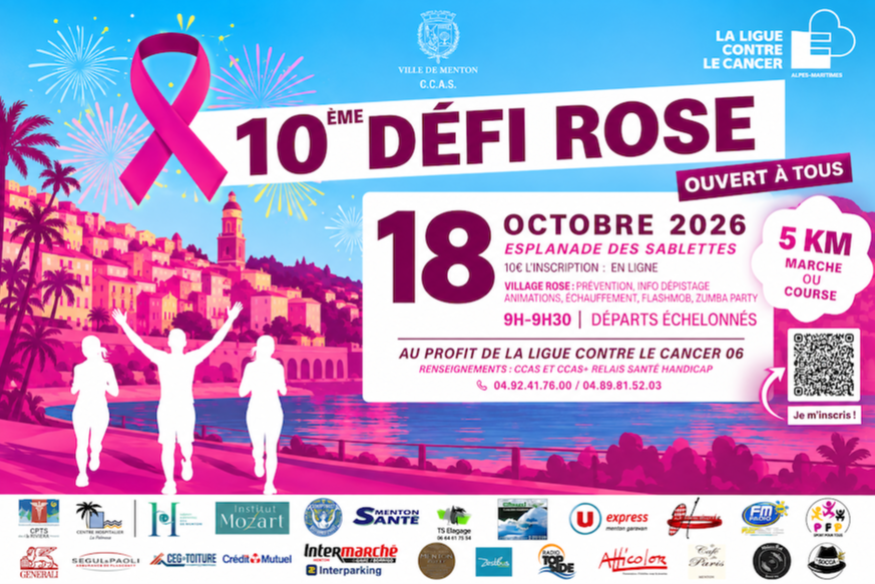 Menton se mobilise pour le 10ᵉ Défi Rose le 18 octobre 2026